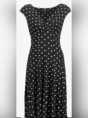 Lauren Ralph Lauren Black Polka Dot Sleeveless Dress - TAN Polka Dots Size 14